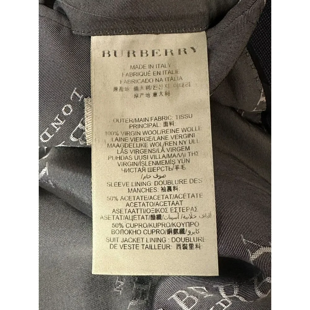 Burberry London Collins 2 Button Dual Vented Blue Blazer 52L Made In Italy‎ Wool